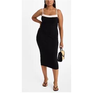 Express Body Contour Ribbed Tipped Midi Sweater Dress Size Large New Black White